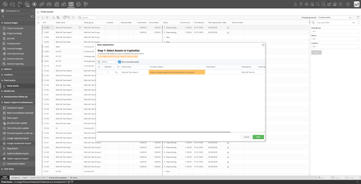 Cap Object Show Asset Capitalizing Assets